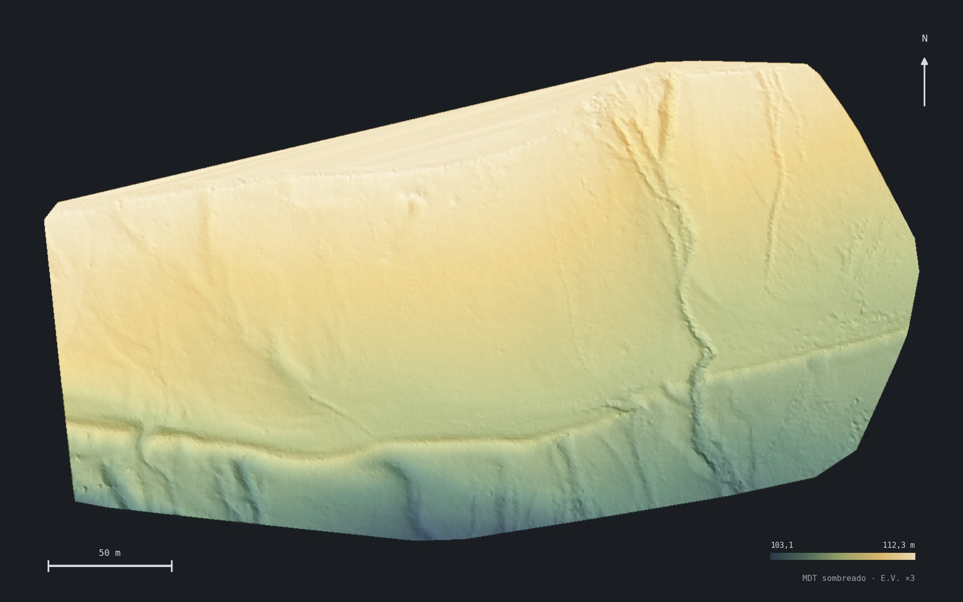 Modelo digital del terreno sombreado de una parcela